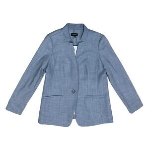 Talbots Tailored Sharkskin One Button Blazer Size 8 Blue Jacket Professional EUC